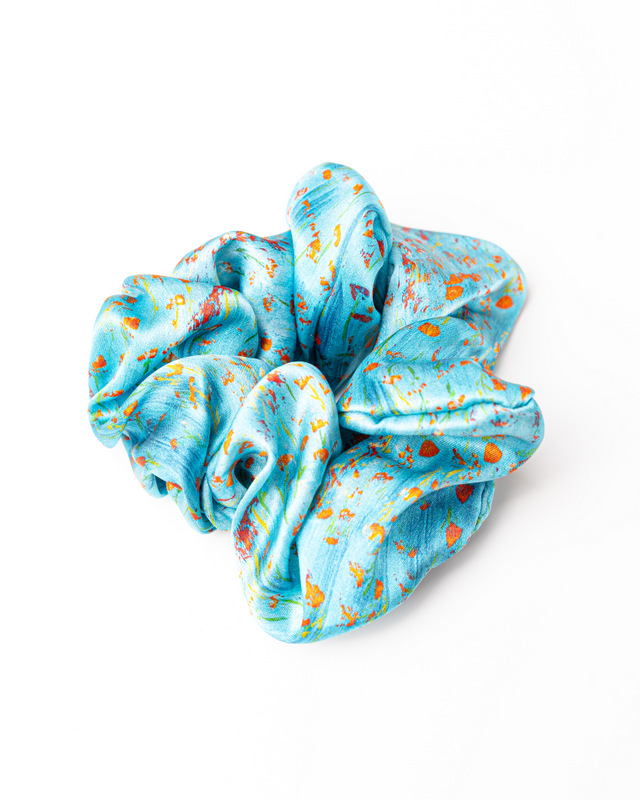 Anda Abstract Silk Hair Scrunchie - "Poppies" Large