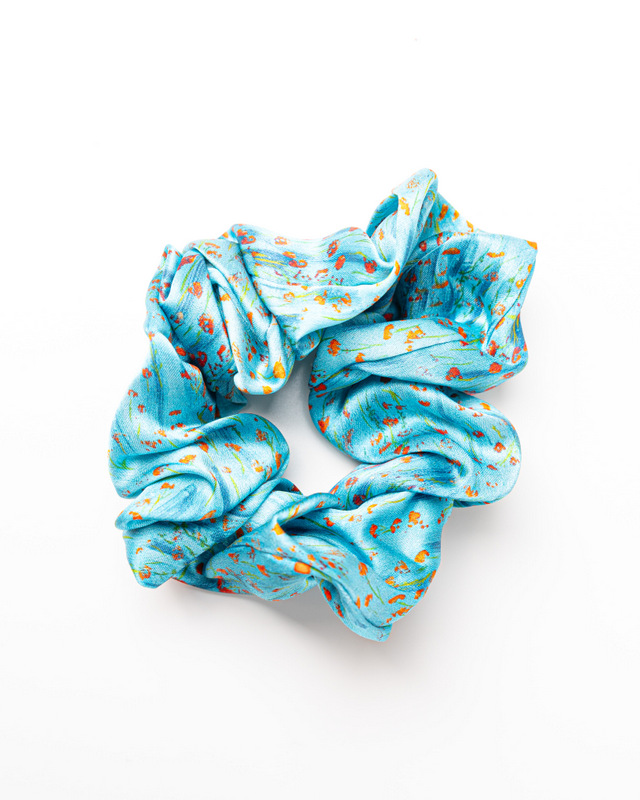 Anda Abstract Silk Hair Scrunchie - "Poppies" Medium