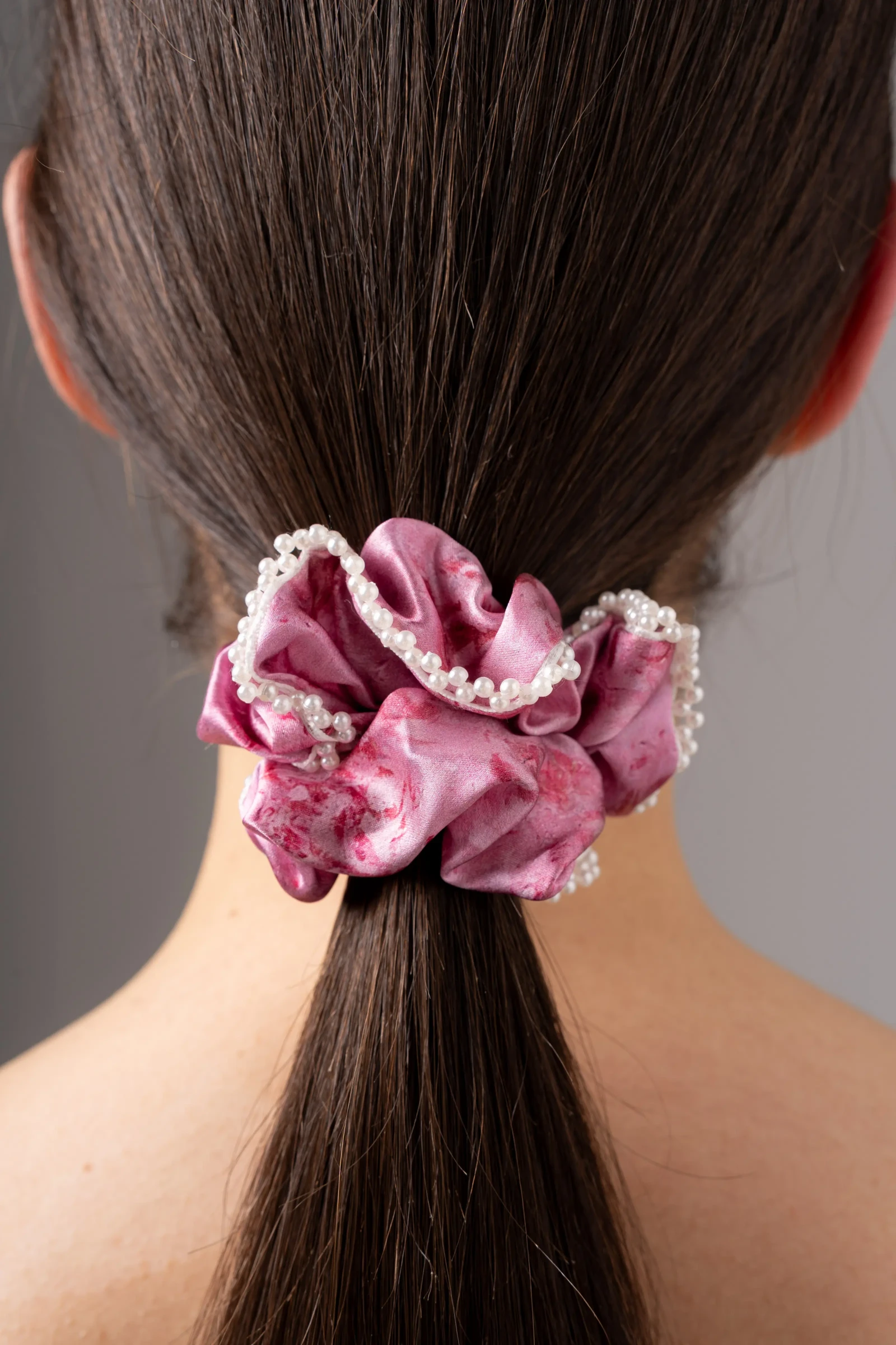 Roses - Silk Hair Scrunchie with Pearls 3,5 cm - Image 2
