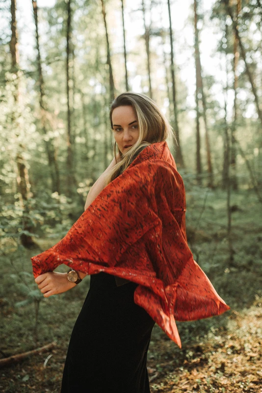 Red Bloom Symphony deep red – Large Silk Scarf 110x110 cm - Image 2