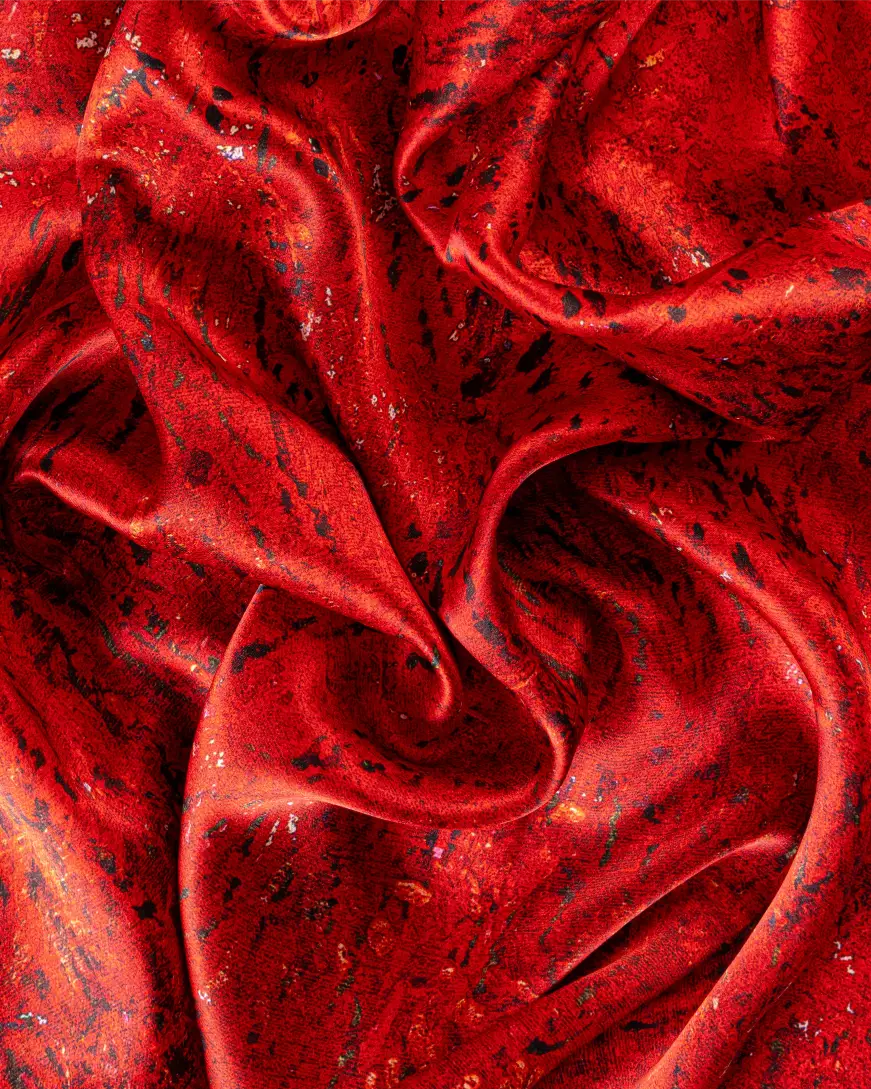 Red Bloom Symphony deep red – Anda Abstract Small Silk Scarf 55×55 cm - Image 5